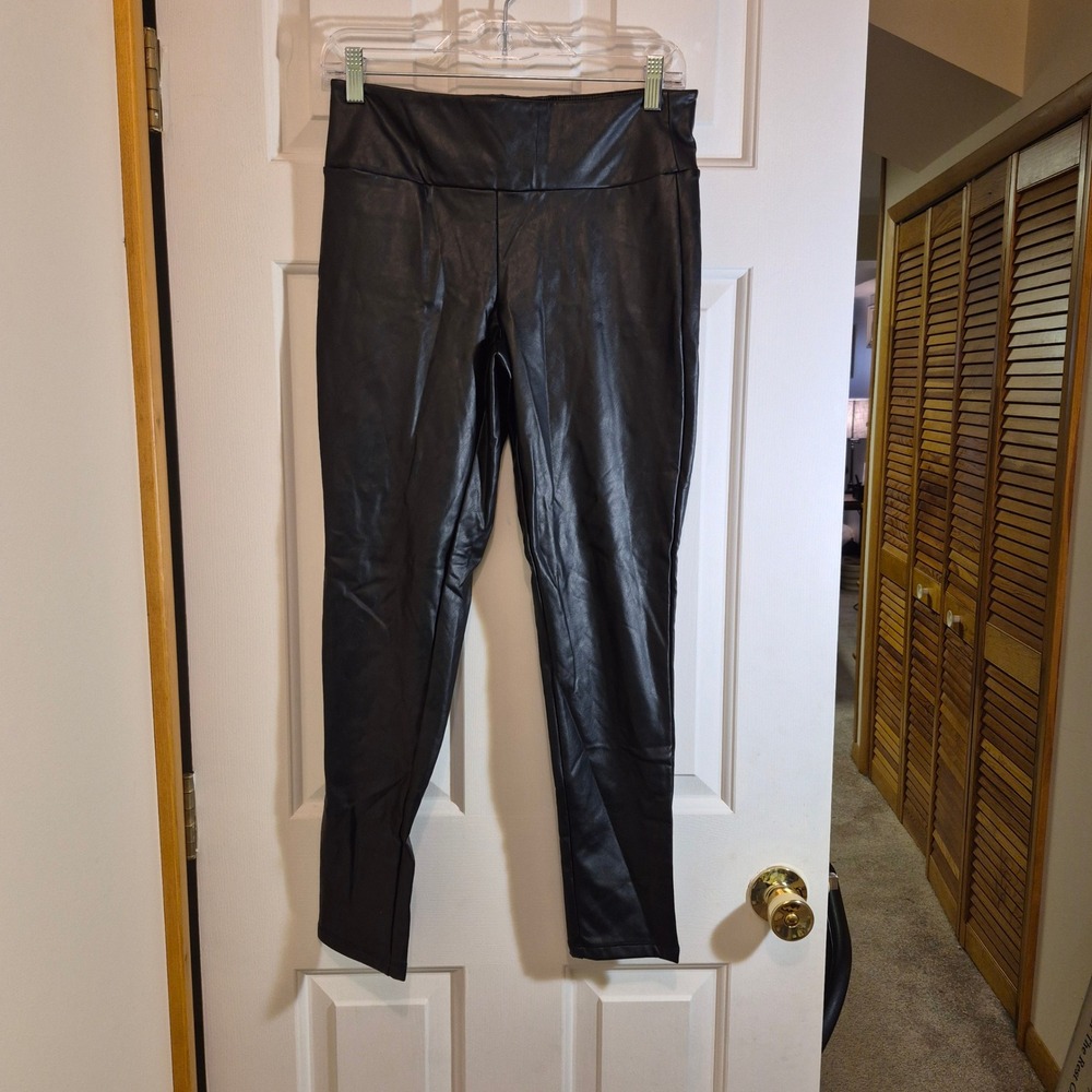 Kendall + Kylie Womens Black Faux Leather High Rise Leggings Pants Size Medium